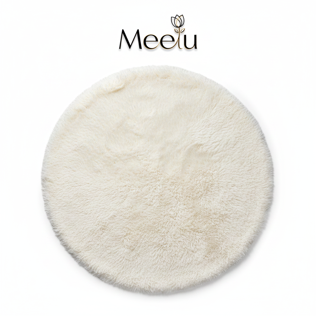 Round Cream Fur Rug