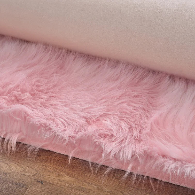 Baby Pink Fur Area Rug 4x6 ft
