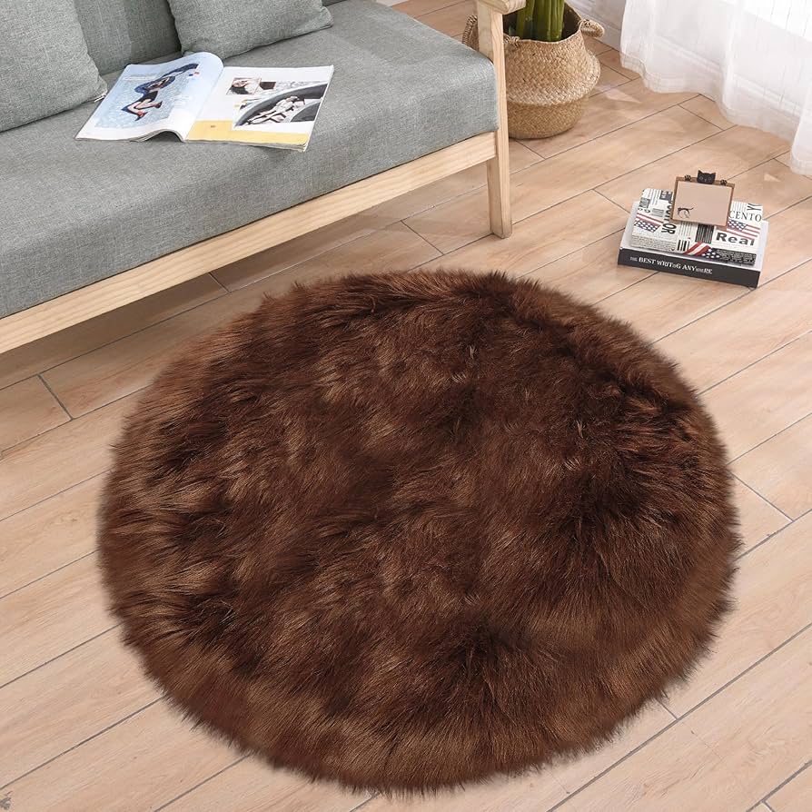 Dark Brown Round Fur 4X4 FT
